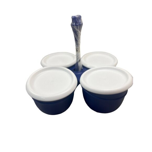 Tupperware Essentials  Navy Blue‎ Condiment Caddy with Lids NEW - Picture 1 of 3